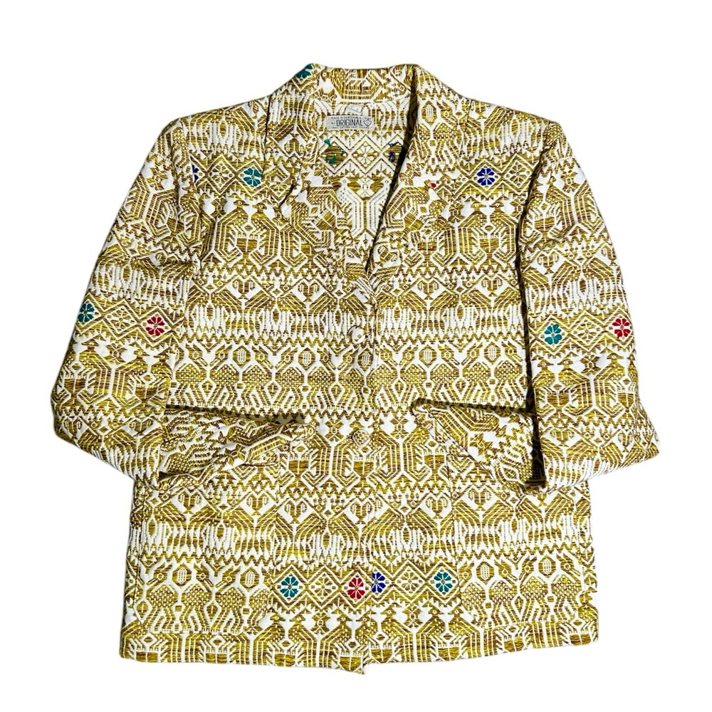 1950s Vintage Guatemalan Fall Colors Hand Woven Textile 100% Cotton Blazer Sz 14